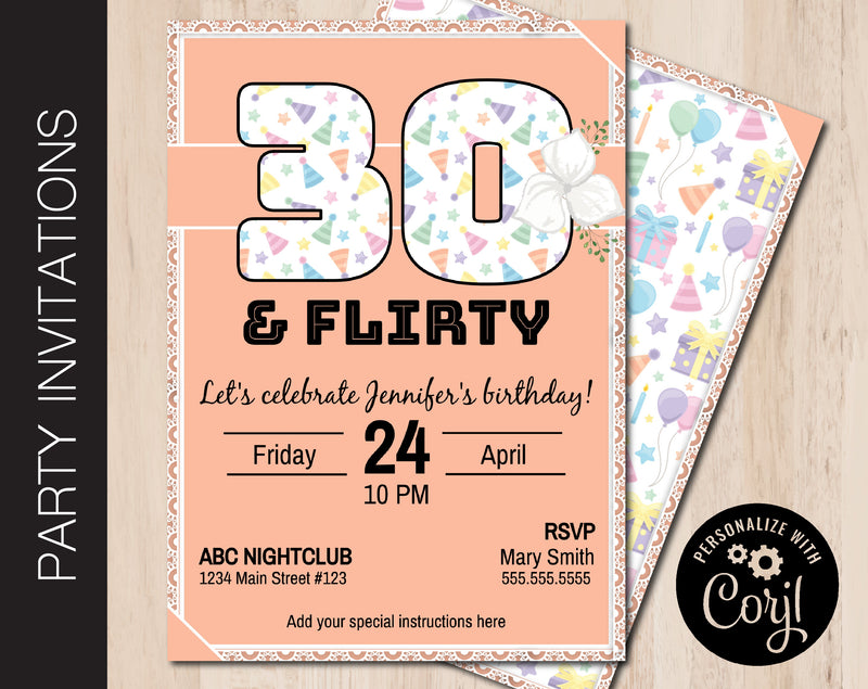 Editable 30 & Flirty Party Invitation