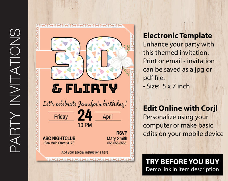 Editable 30 & Flirty Party Invitation