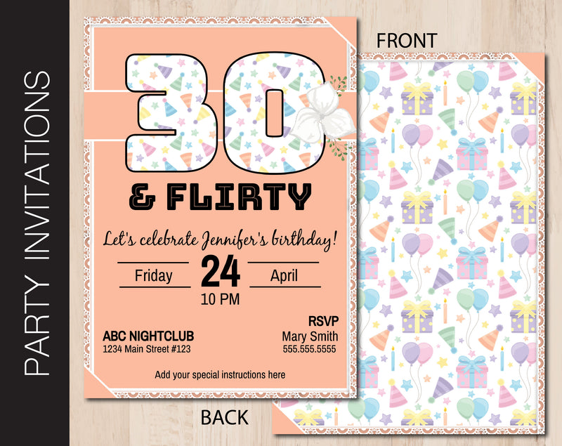 Editable 30 & Flirty Party Invitation