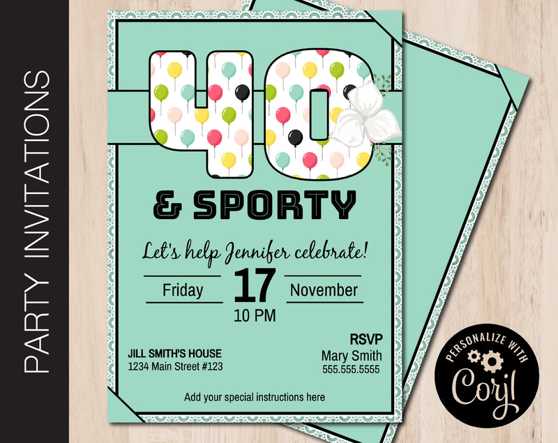 Editable 40 & Sporty Party Invitation