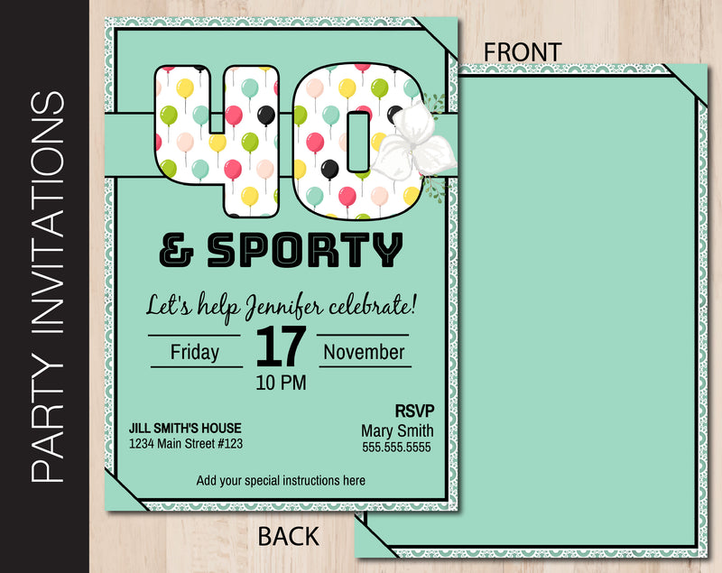 Editable 40 & Sporty Party Invitation