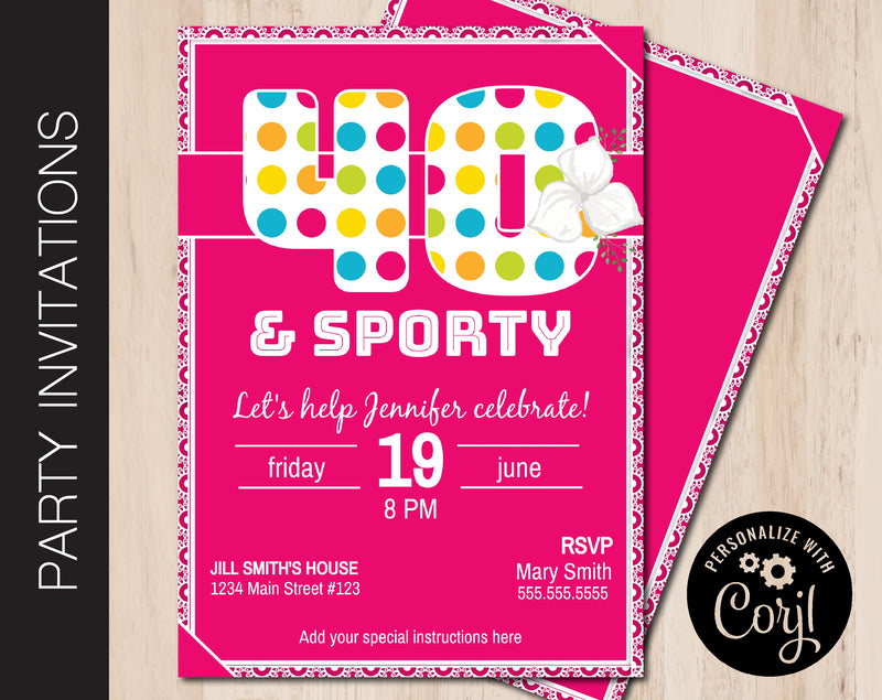 Editable 40 & Sporty Party Invitation