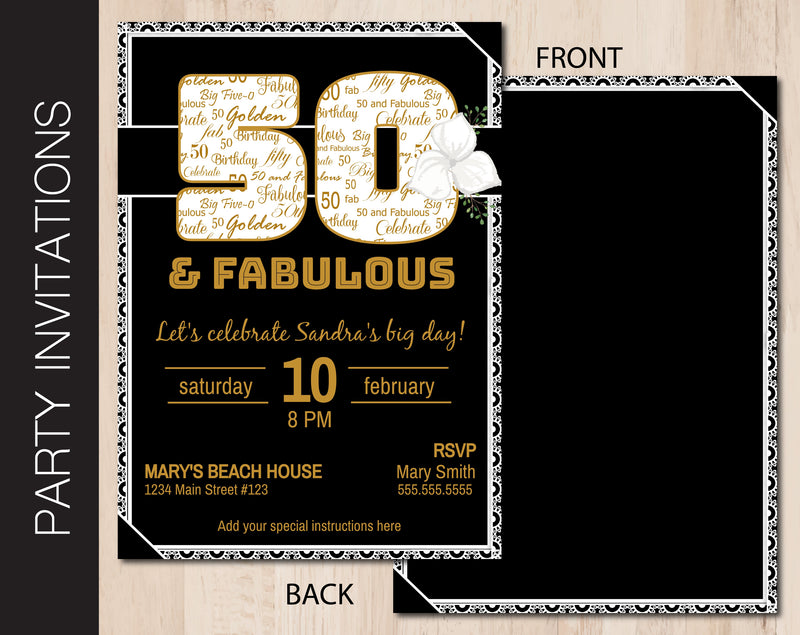 Editable 50 & Fabulous Party Invitation