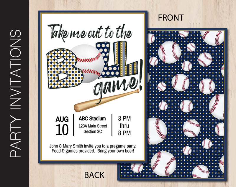 Editable Blue & Gold Baseball Tailgate Party Invitation