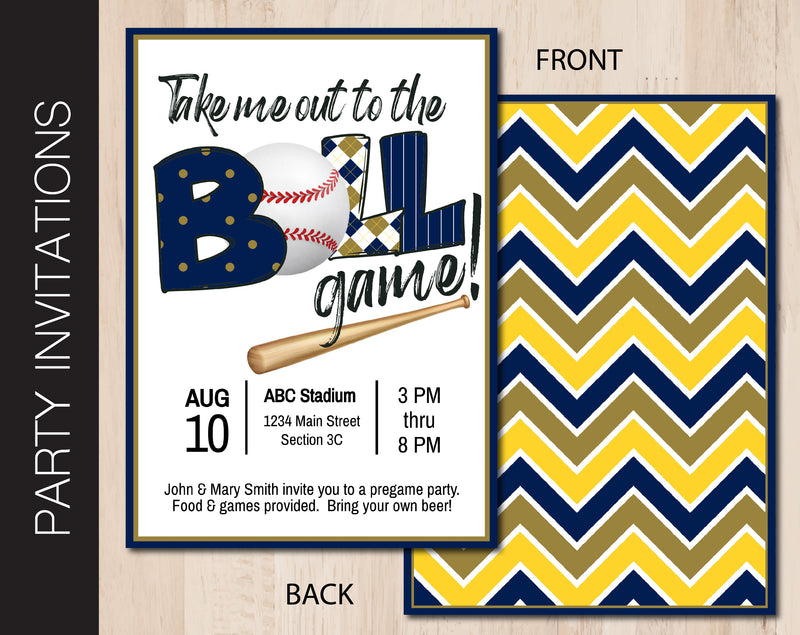 Editable Blue & Gold Baseball Tailgate Party Invitation