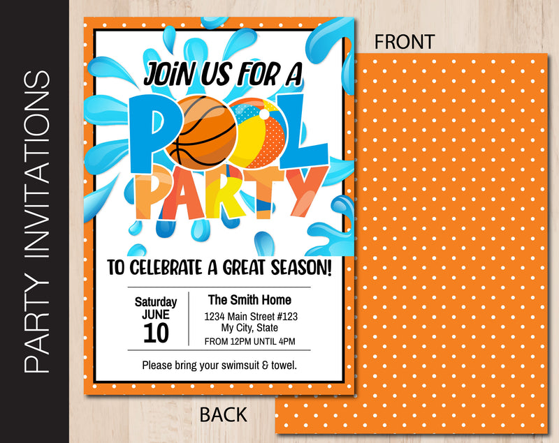 Editable Basketball Pool Party Invitation