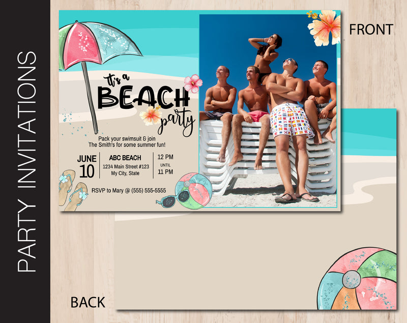 Editable Beach Party Invitation with Photo