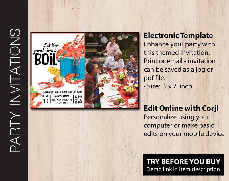 Editable Crawfish Boil Party Invitation with Photo