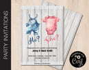 Editable Overall or Onsie Gender Reveal Party Invitation