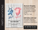 Editable Overall or Onsie Gender Reveal Party Invitation