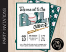 Editable Green & Silver Baseball Tailgate Party Invitation