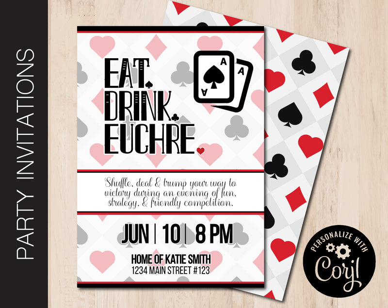 Editable Euchre Night Party Invitation