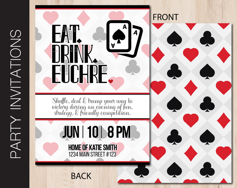 Editable Euchre Night Party Invitation