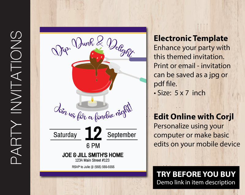 Editable Fondue Night Party Invitation