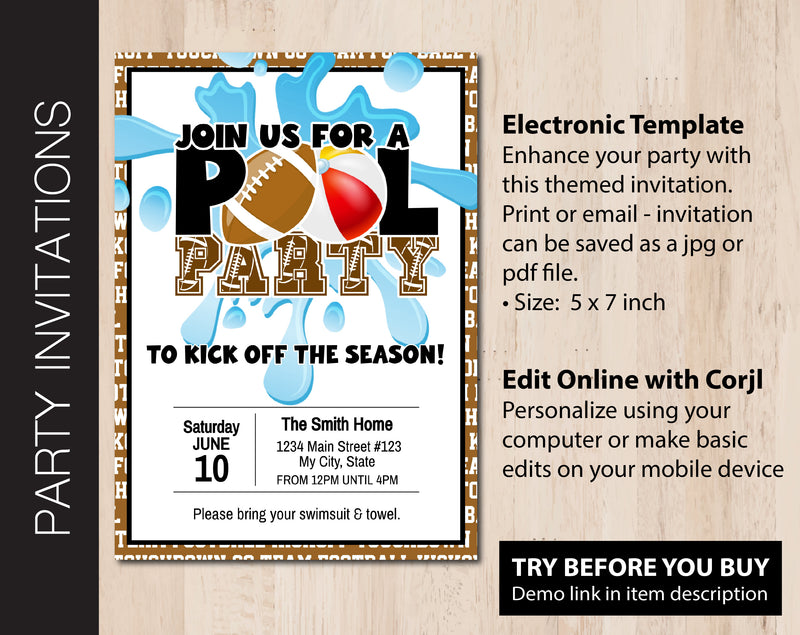 Editable Football Pool Party Invitation