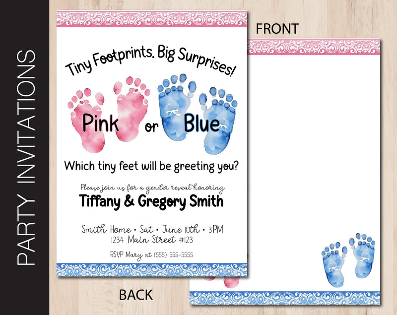 Editable Baby Footprints Gender Reveal Party Invitation