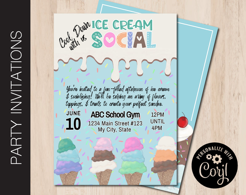 Editable Ice Cream Social Party Invitation