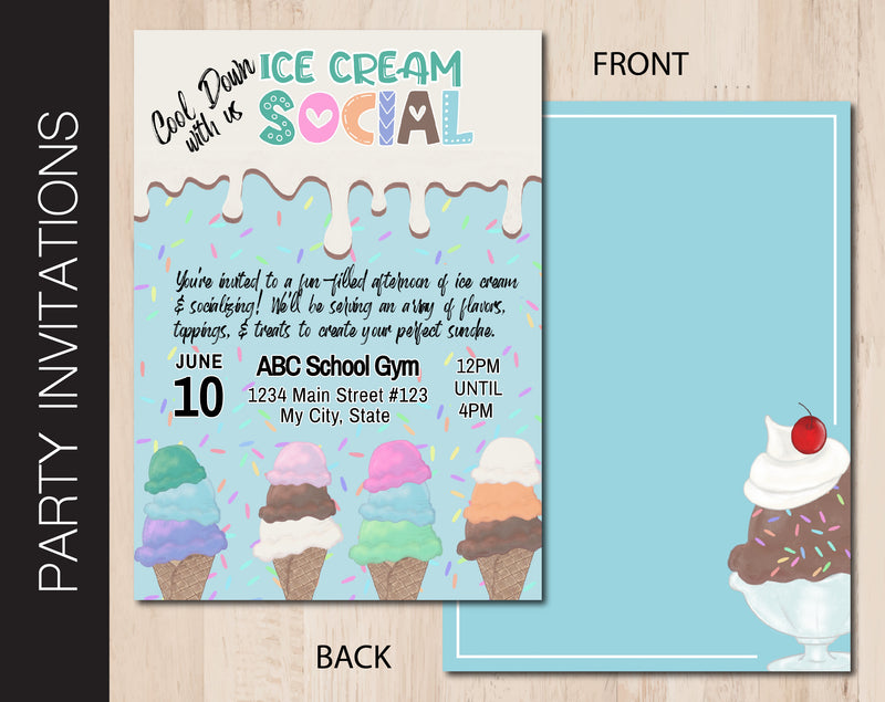 Editable Ice Cream Social Party Invitation