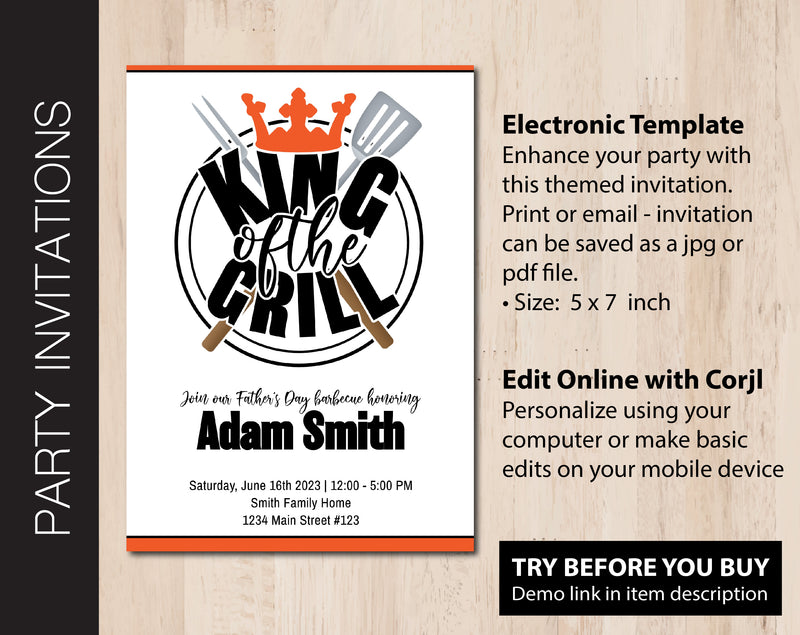 Editable King of the Grill Barbecue Invitation