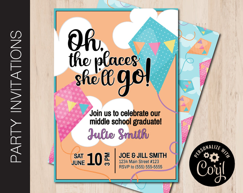 Editable Oh the Places Party Invitation