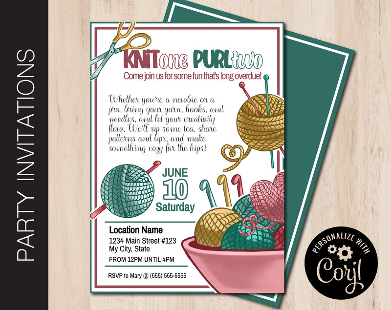 Editable Knitting Party Invitation