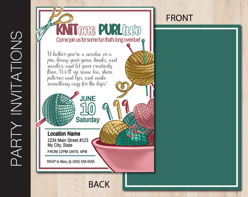 Editable Knitting Party Invitation