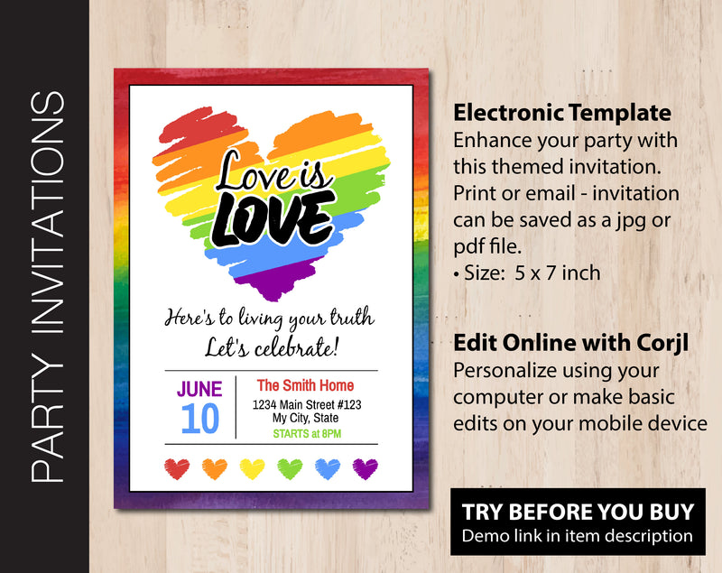 Editable Love Is Love Party Invitation