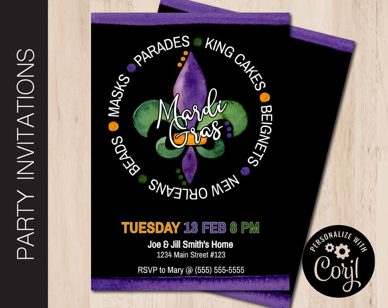 Editable Mardi Gras Party Invitation