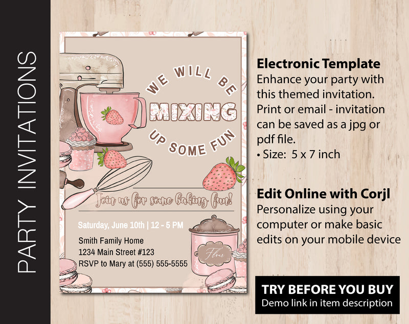 Editable Baking Party Invitation