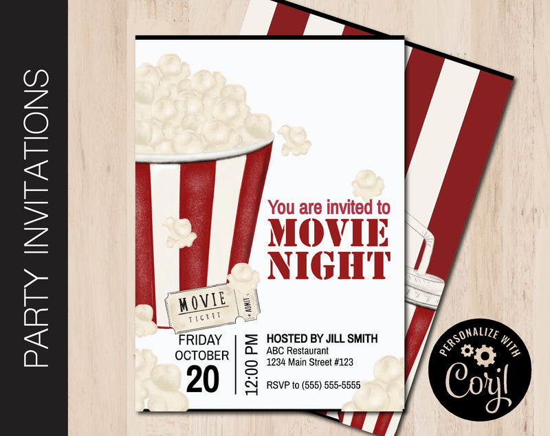 Editable Movie Night Party Invitation