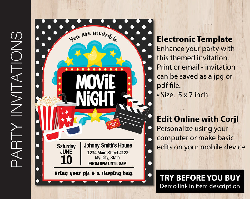 Editable Move Night Party Invitation