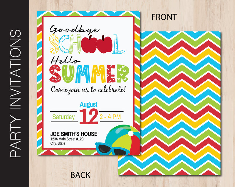 Editable Goodbye School Hello Summer Party Invitation