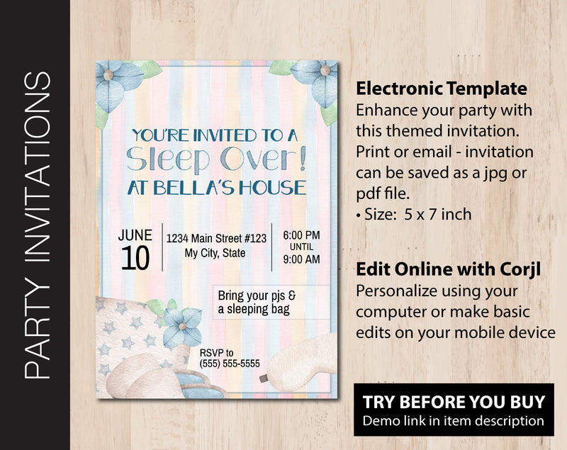 Editable Sleep Over Party Invitation