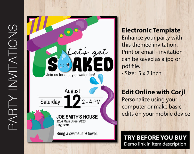 Editable Soaked Party Invitation