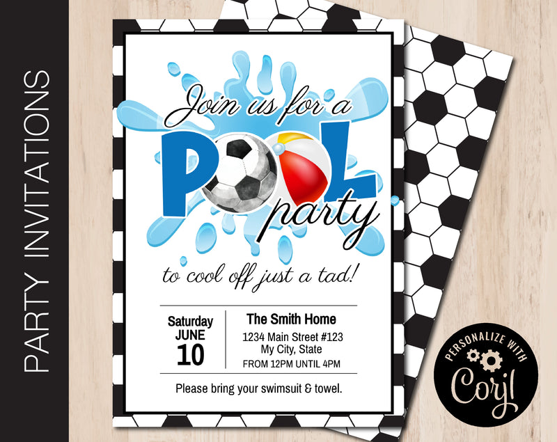 Editable Soccer Pool Party Invitation