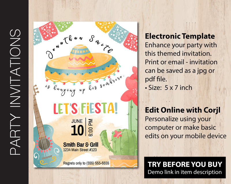 Editable Retirement Fiesta Invitation