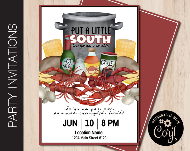 Editable Crawfish Boil Party Invitation