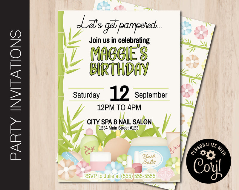 Editable Spa Party Invitation