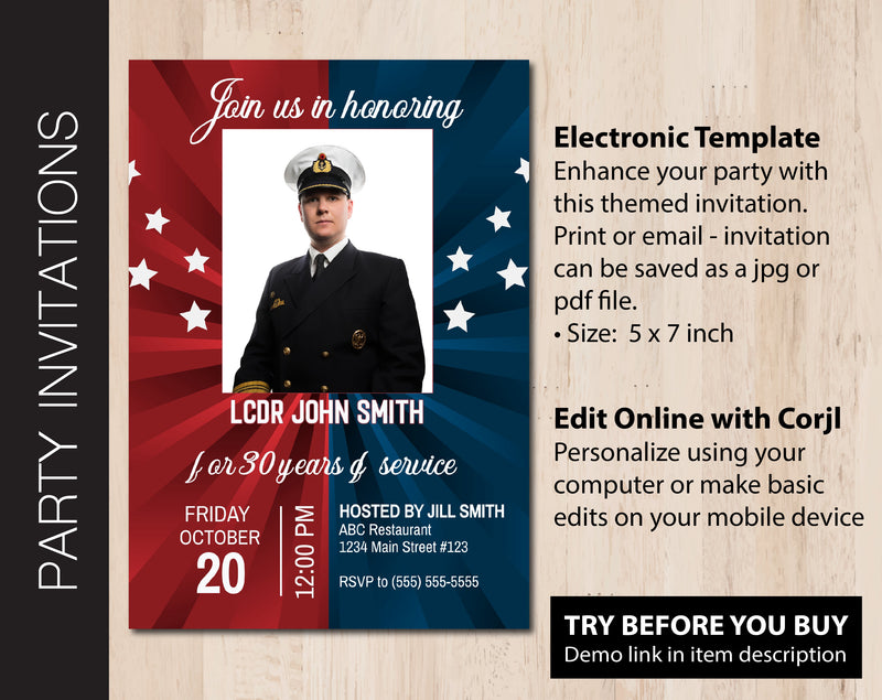 Editable Service Member Retirement Party Invitation