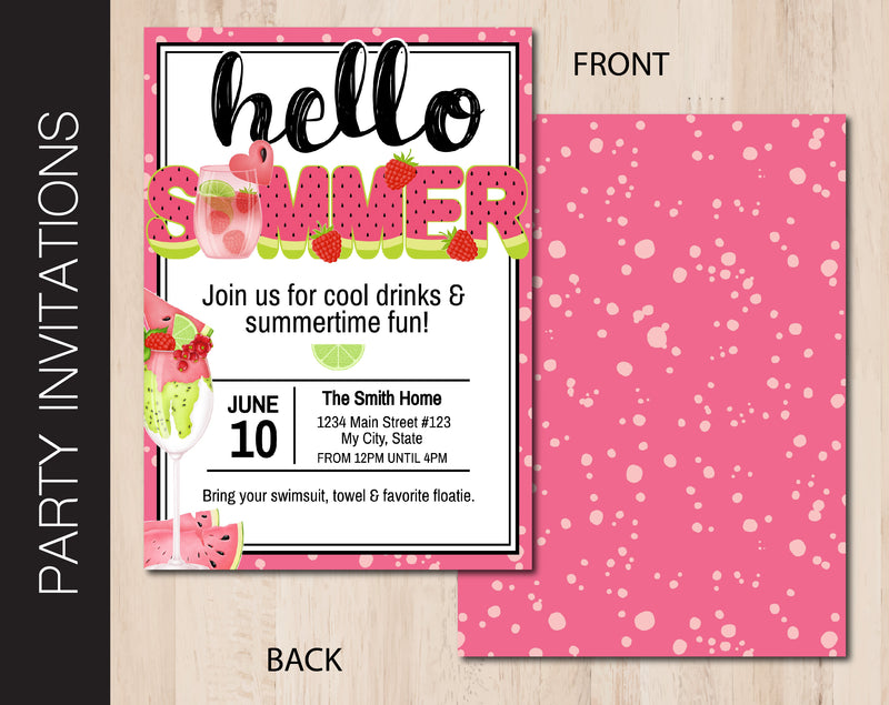 Editable Hello Summer Party Invitation