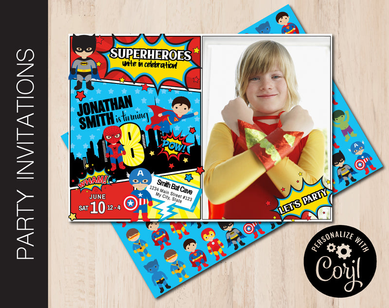 Super Hero Party Invitation with Photo