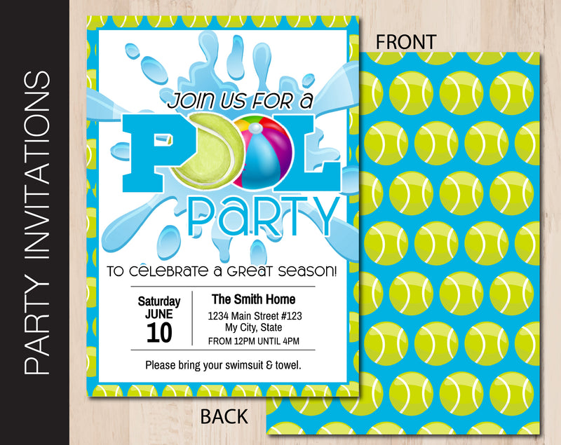 Editable Tennis Pool Party Invitation